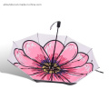 Logo Prints Fully Automatic Fabric with Black Coating Three Folding Umbrella with Floral Prints